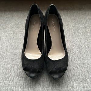 Franco Sarto - black suede snake skin wedges - slightly used